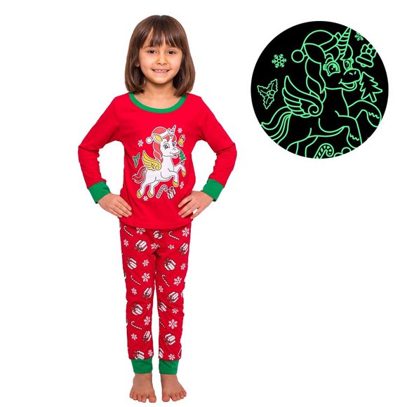 Girls Pajamas Glow in The Dark - Christmas Unicorn - Picture 1 of 8